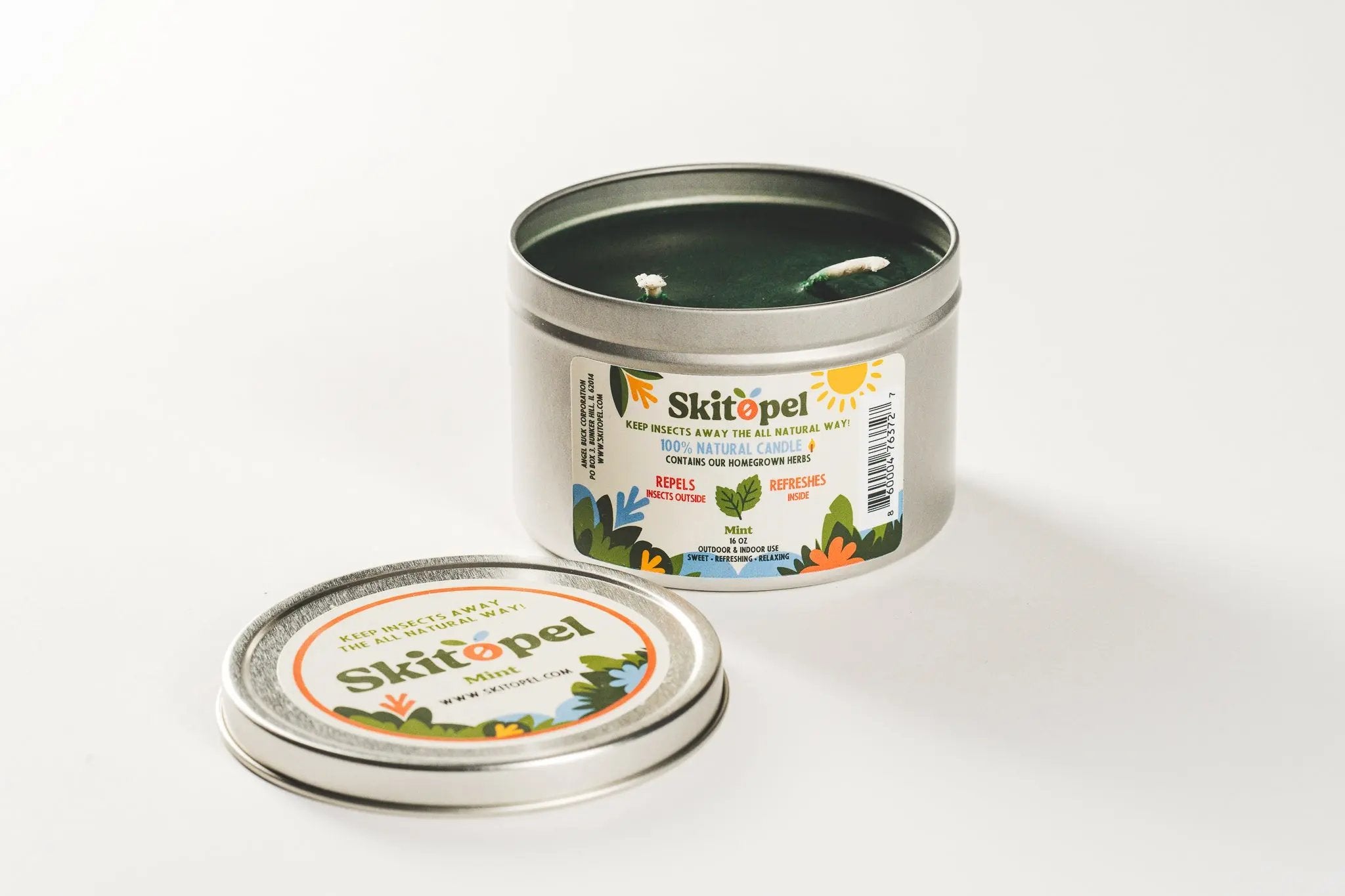 Skitopel Supreme Insect Repellent Bundle - 2oz Lemon Spray & 16oz Lavender & 16oz Mint Candle Skitopel