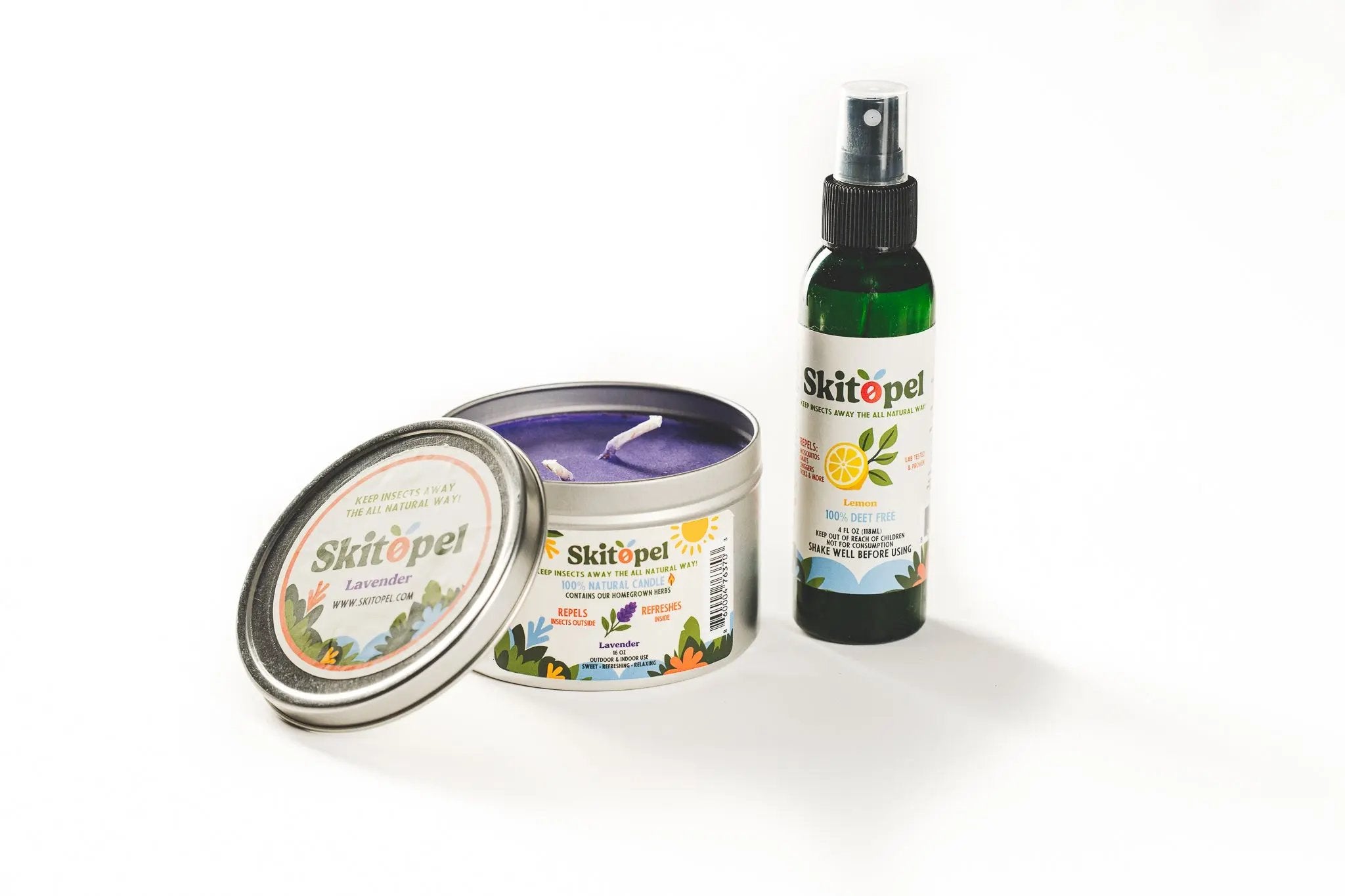 Skitopel 4oz Lemon Insect Repellent Spray & 16oz Lavender Candle - The Perfect Blend of Protection & Serenity Skitopel