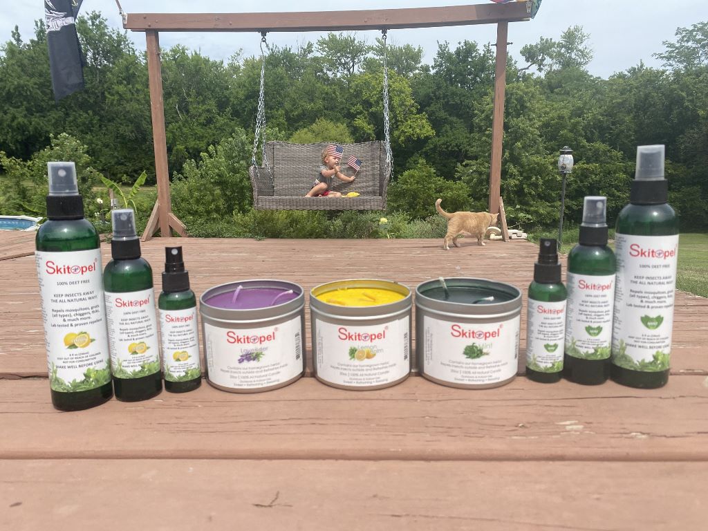 For all your outdoor needs, Skitopel has you covered with both deet free sprays and candles.  The newest and best insect repellent.