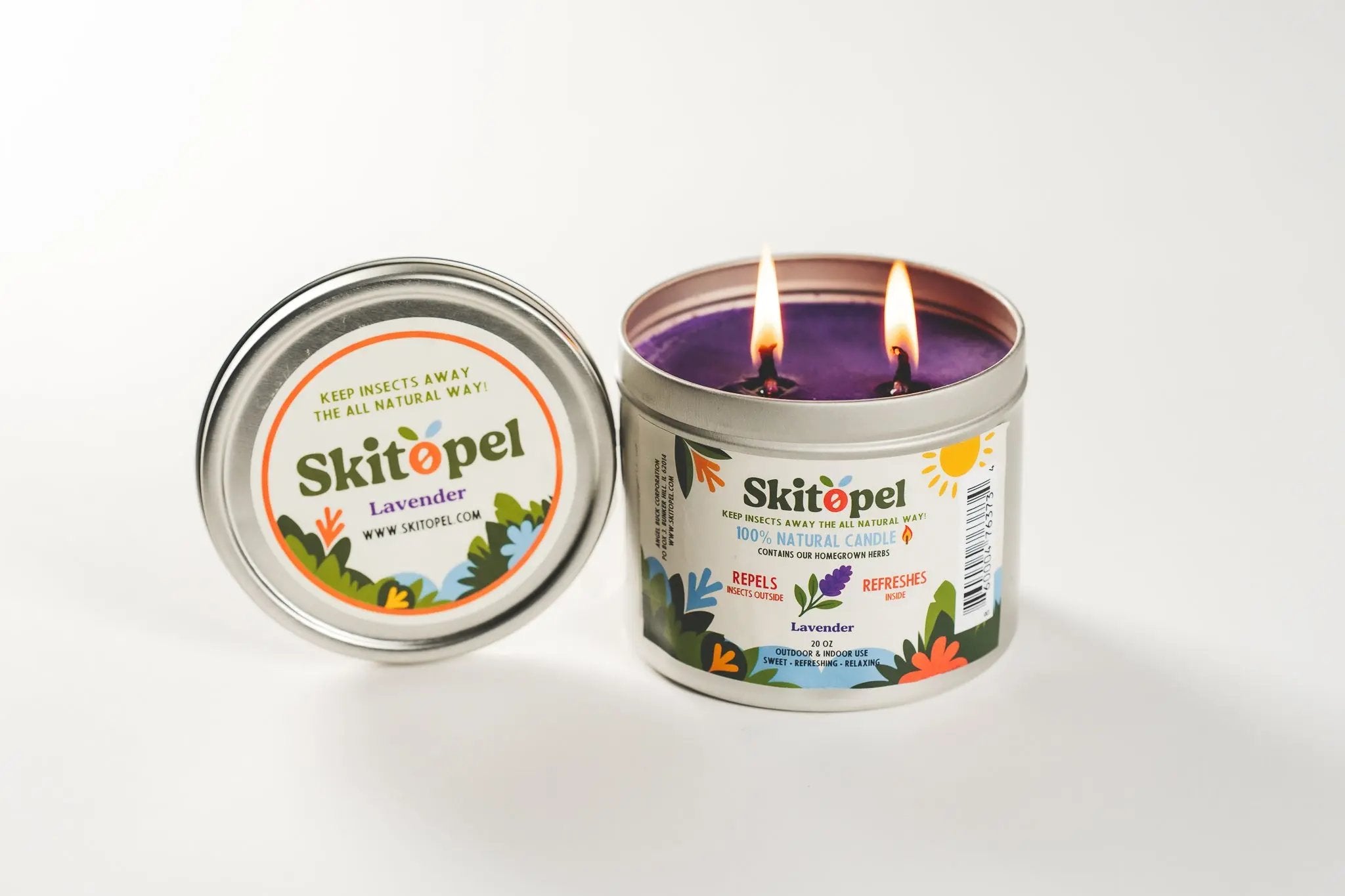 Skitopel Grand Insect Repellent Bundle - 2oz Lemon & 4oz Mint Spray & 20oz Lavender Candle Skitopel