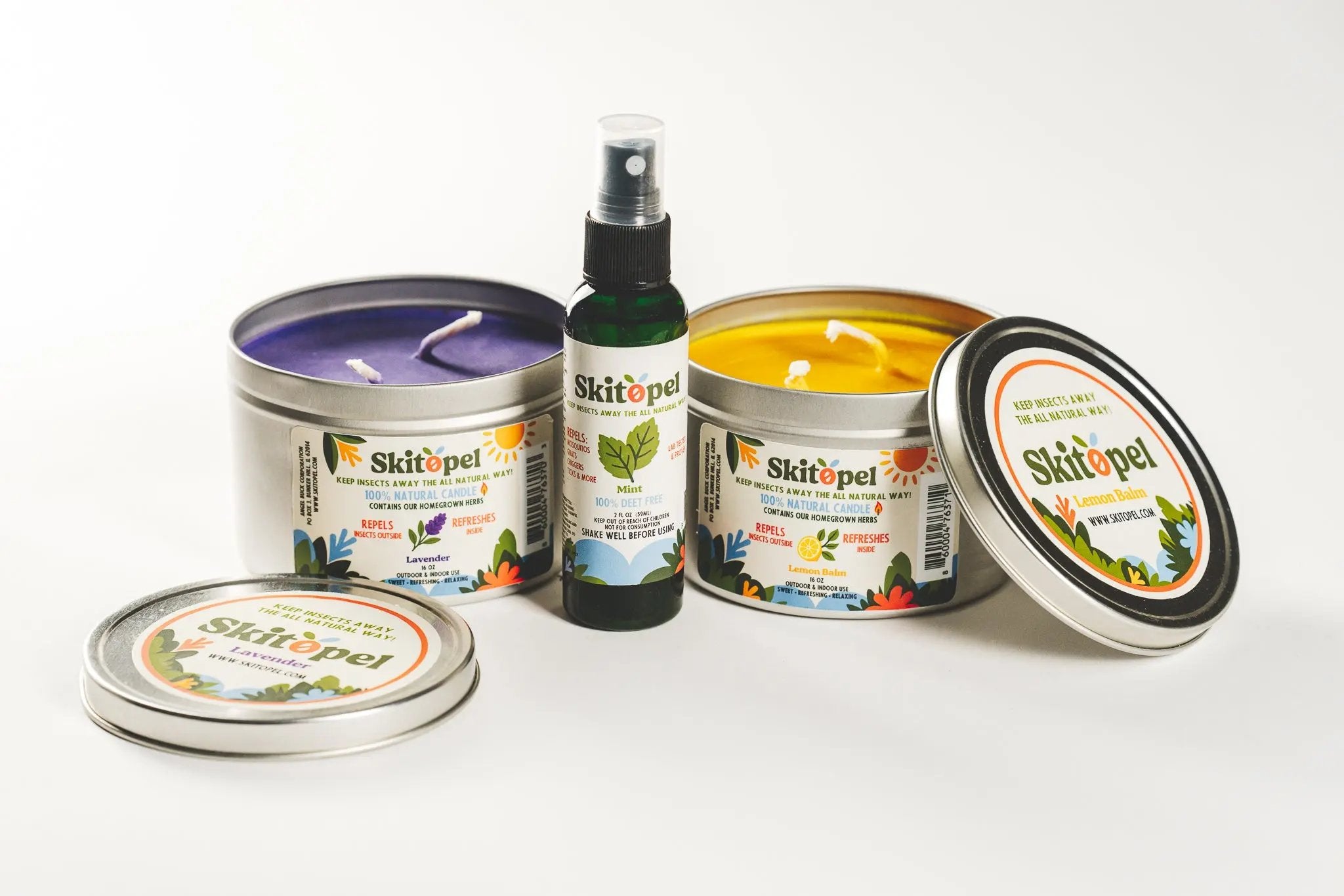 Skitopel Natural Insect Repellent Bundle - 2oz Mint Spray, 16oz Lavender & Lemon Balm Candle Skitopel