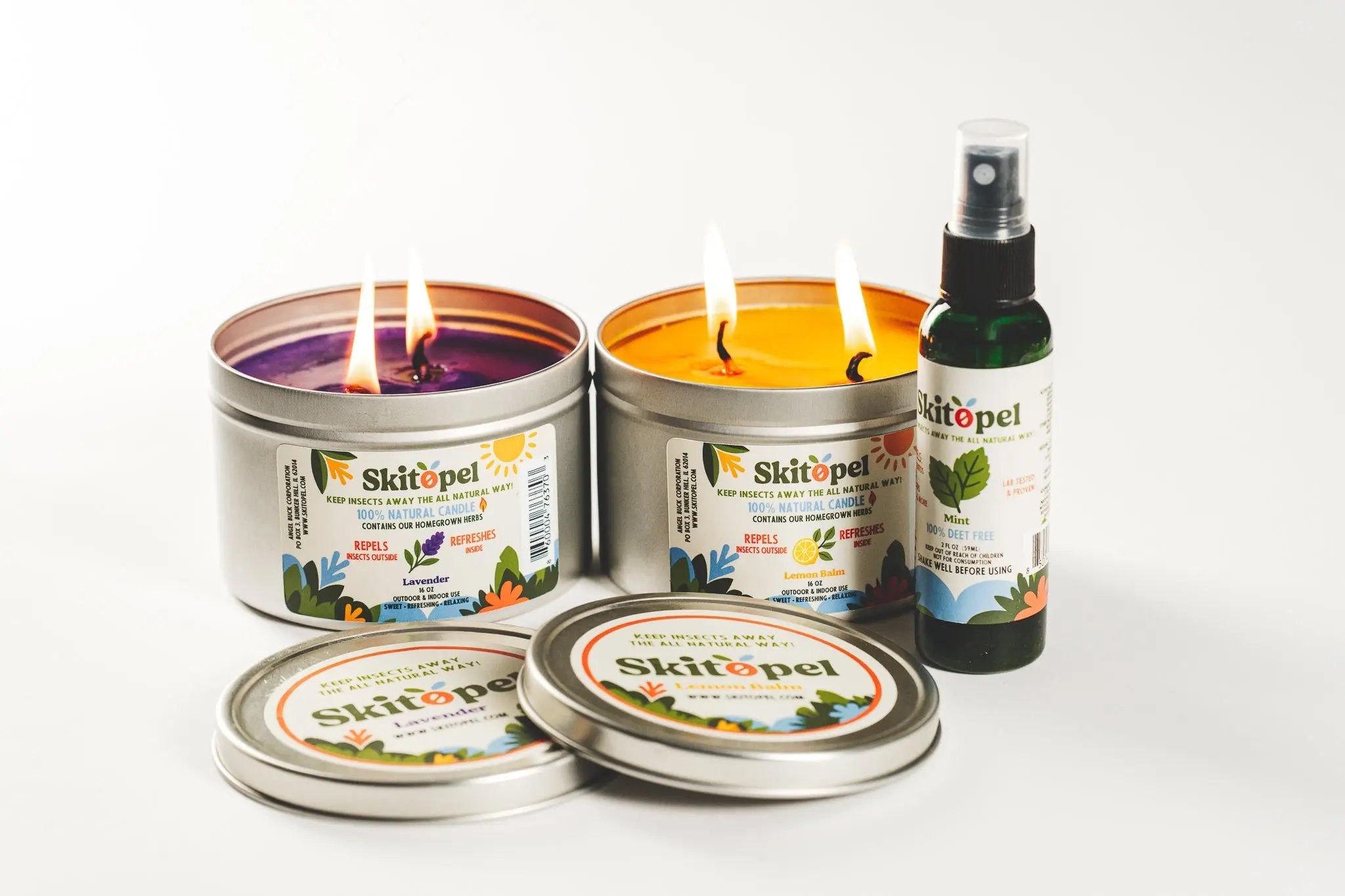 Skitopel Natural Insect Repellent Bundle - 2oz Mint Spray, 16oz Lavender & Lemon Balm Candle Skitopel