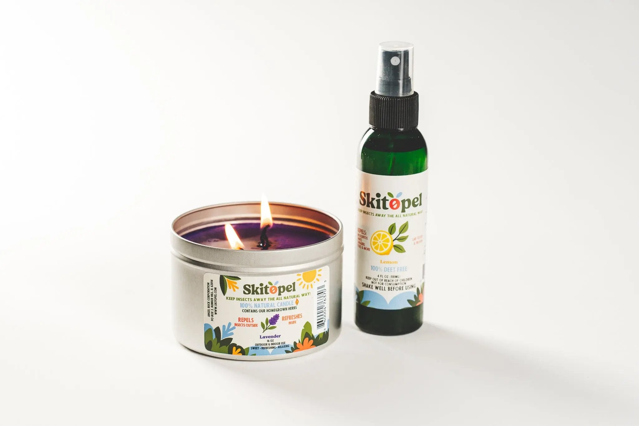 Skitopel Ultimate Insect Repellent Bundle - 4oz Sprays & 16oz Lavender Candle Skitopel