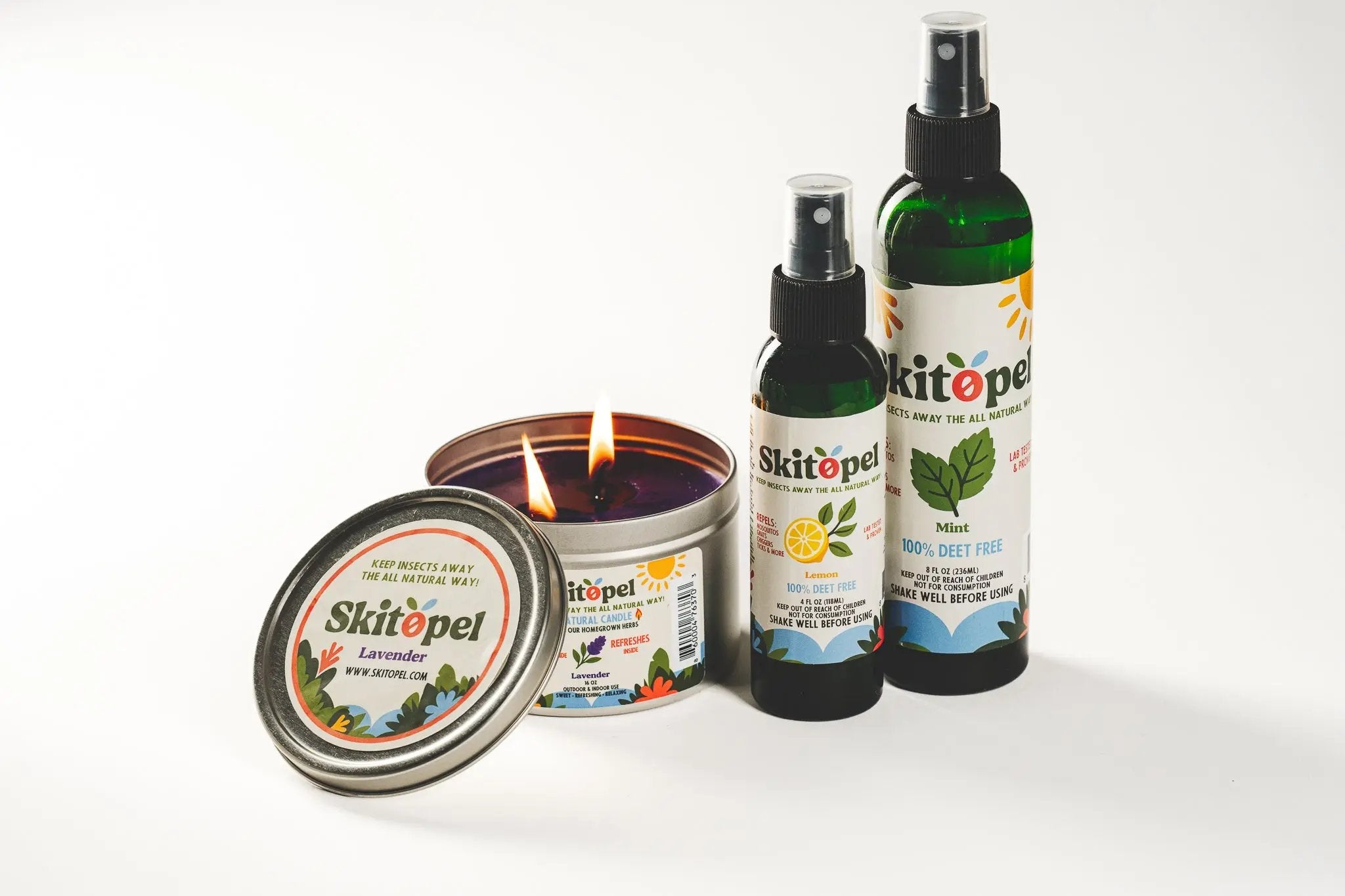 Skitopel Ultimate Natural Protection with Lemon Spray, Mint Spray, & Lavender Candle Skitopel